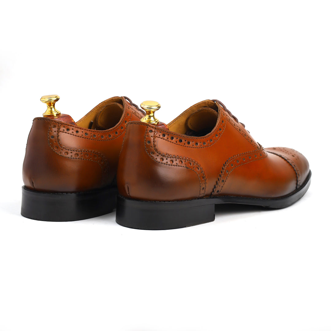mens tan leather brogue oxford dress shoe, office & formal party wear - Feetique Footwea