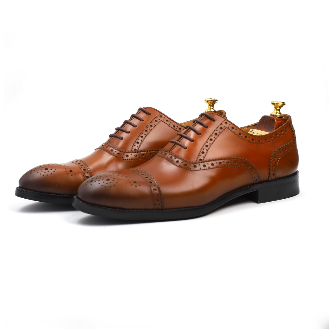 mens tan leather brogue oxford dress shoe, office & formal party wear - Feetique Footwea