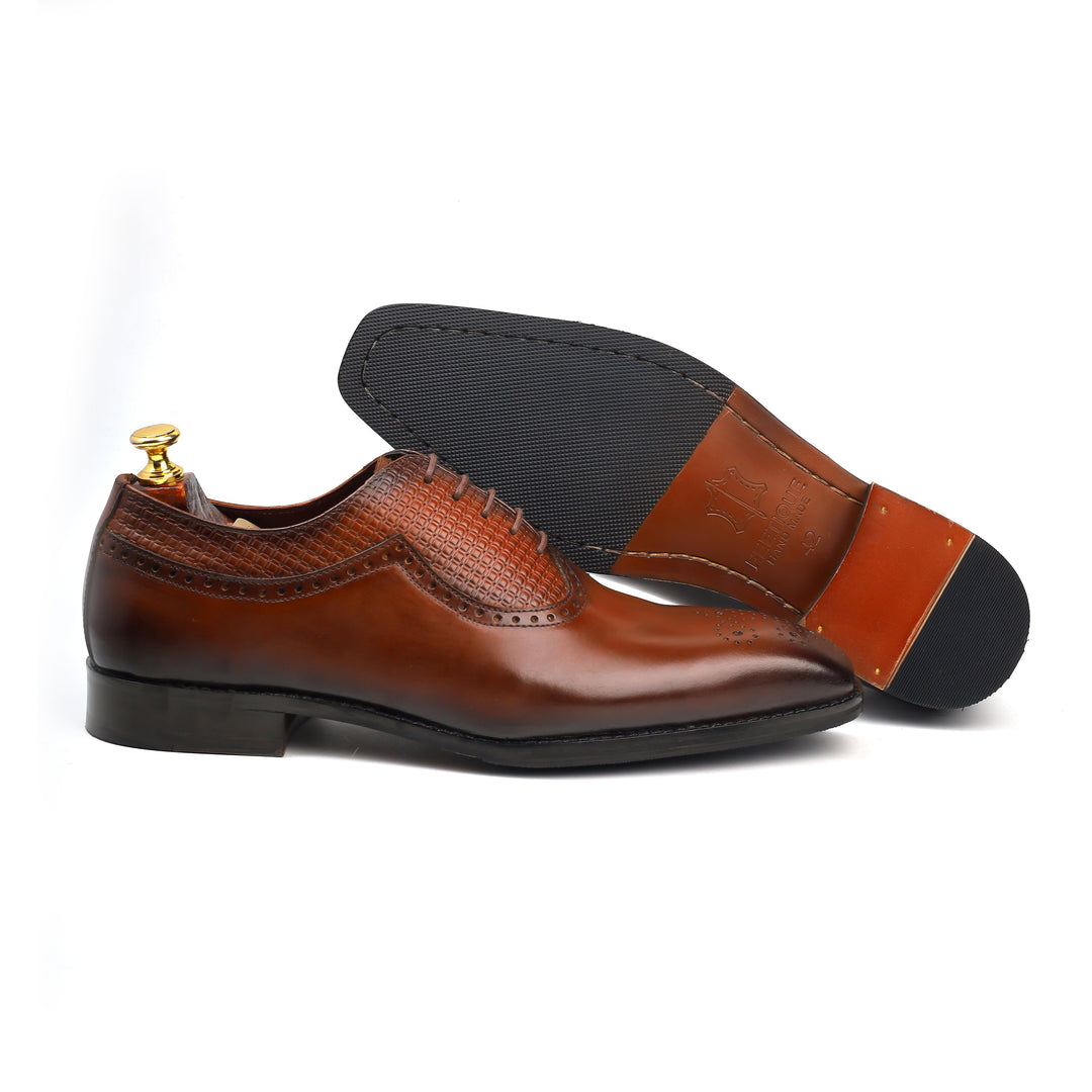 Mens tan crust leather dress oxford shoes, office & casual party wear - Feetique Footwea