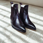 Load image into Gallery viewer, Feetique Handmade Wine Color Leather Boot With Cuban Heel And Handmade Sheet Sole
