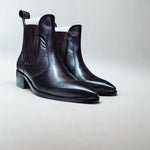 Load image into Gallery viewer, Feetique Handmade Wine Color Leather Boot With Cuban Heel And Handmade Sheet Sole
